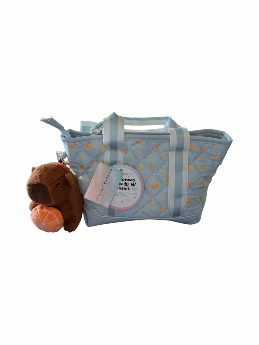 MWT-Under one skyKids Blue Quilted Tote with Plush Capybara Keychain